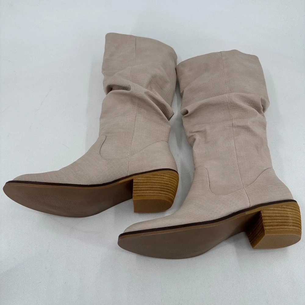 NEW Hey Girl by Corkys Shook WOMENS Beige Faux Leather Slouch Boots SIZE 10